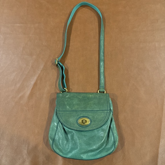 Vintage Fossil Green Leather Crossbody Bag - Picture 1 of 8